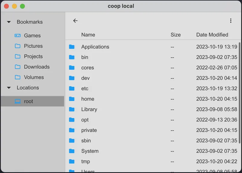 Screenshot of coop local widgets